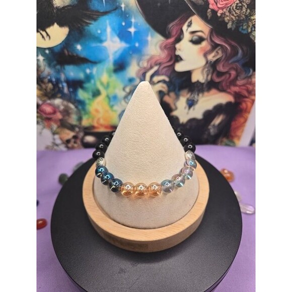 Black Obsidian Aura Quartz Protection Beaded Bracelet - Picture 4 of 5